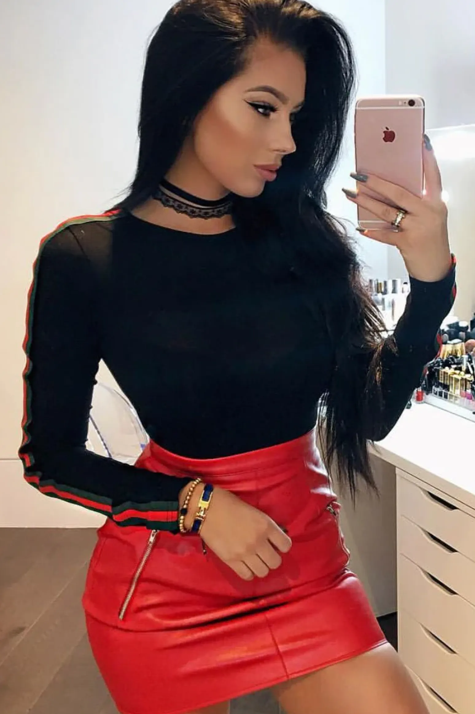 Rebellious Fashion Black Sleeve Stripe Bodysuit - Evah