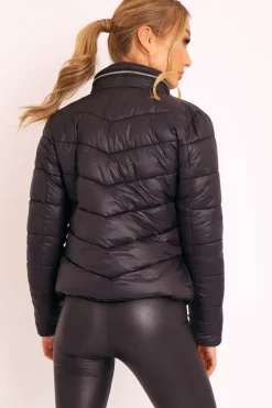 Rebellious Fashion Black Slim Fit Puffer Coat - Mahala