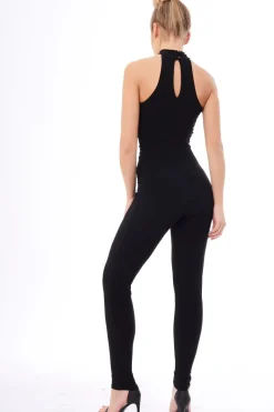 Rebellious Fashion Black Slinky Lace Up Corset Choker Jumpsuit - Daisey