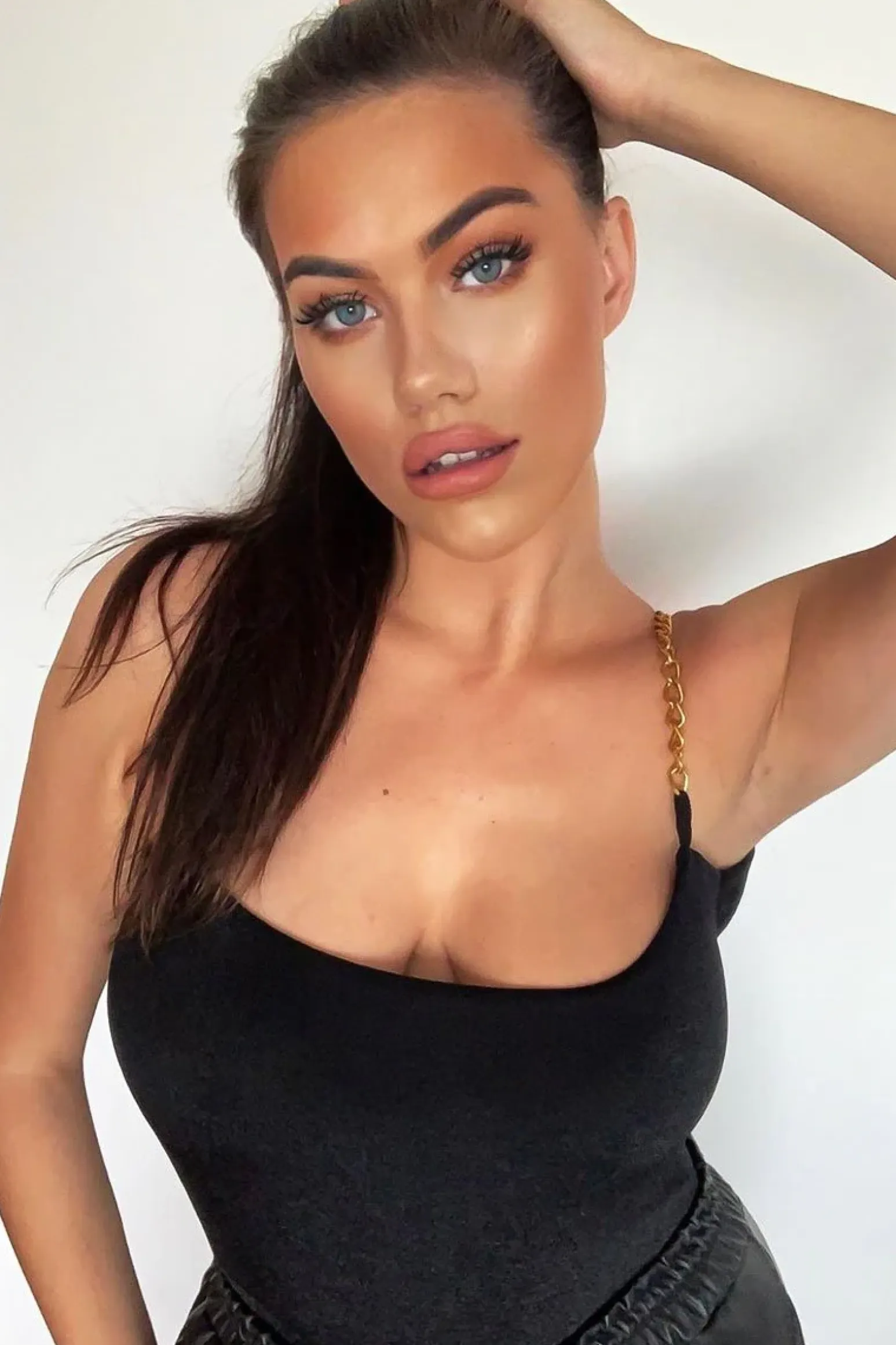 Rebellious Fashion Black Slinky Low Back Chain Straps Bodysuit - Tayler