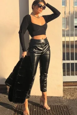 Rebellious Fashion Black Slinky Off Shoulder Crop Top - Danni