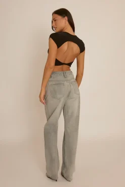 Rebellious Fashion Black Slinky Open Back Crop Top - Alexandria