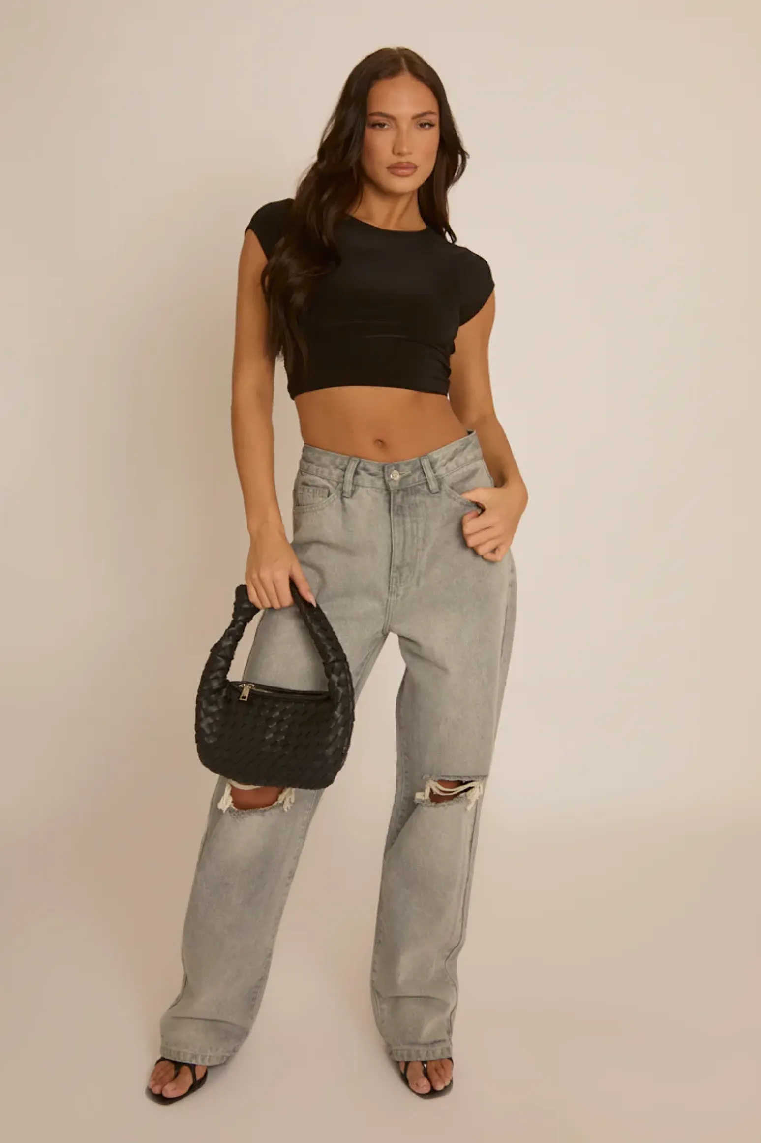 Rebellious Fashion Black Slinky Open Back Crop Top - Alexandria