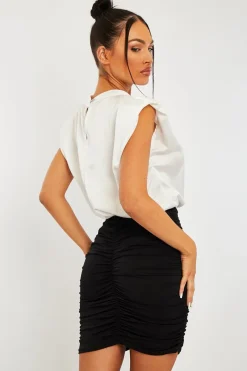 Rebellious Fashion Black Slinky Ruched Middle Mini Skirt - Kacy