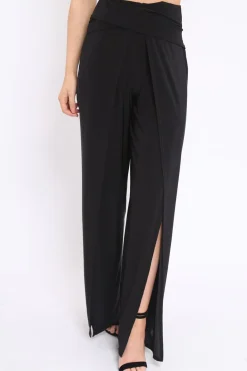 Rebellious Fashion Black Slinky Split Front Trousers - Karly
