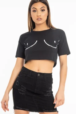 Rebellious Fashion Black Slogan Printed Crop Top - Daryn