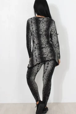 Rebellious Fashion Black Snakeskin Loungewear Set-Claudia