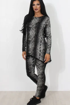 Rebellious Fashion Black Snakeskin Loungewear Set-Claudia