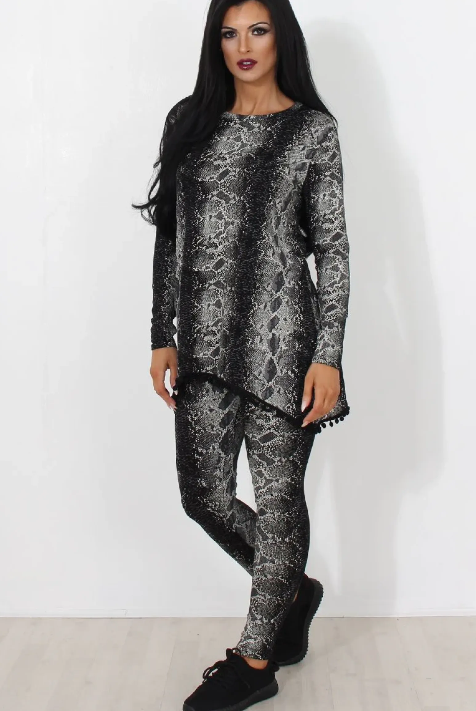 Rebellious Fashion Black Snakeskin Loungewear Set-Claudia