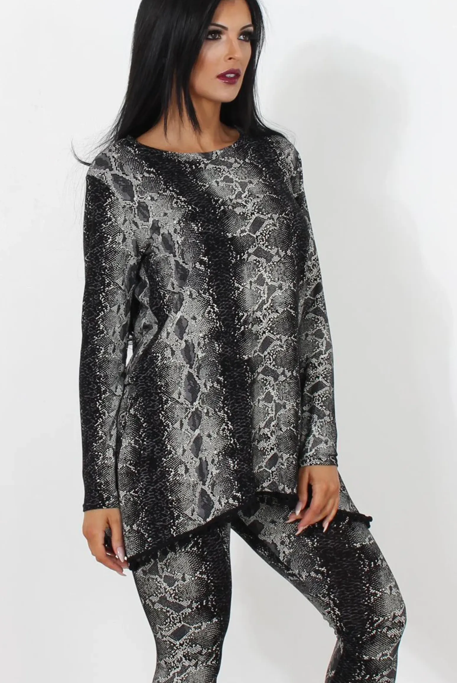 Rebellious Fashion Black Snakeskin Loungewear Set-Claudia