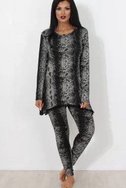Rebellious Fashion Black Snakeskin Loungewear Set-Claudia