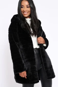 Rebellious Fashion Black Soft Faux Fur Hooded Coat - Kila