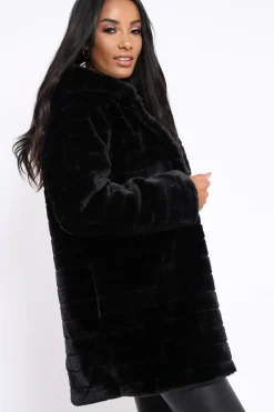 Rebellious Fashion Black Soft Faux Fur Hooded Coat - Kila
