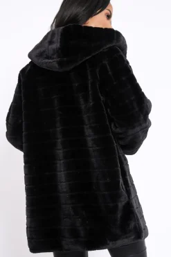 Rebellious Fashion Black Soft Faux Fur Hooded Coat - Kila