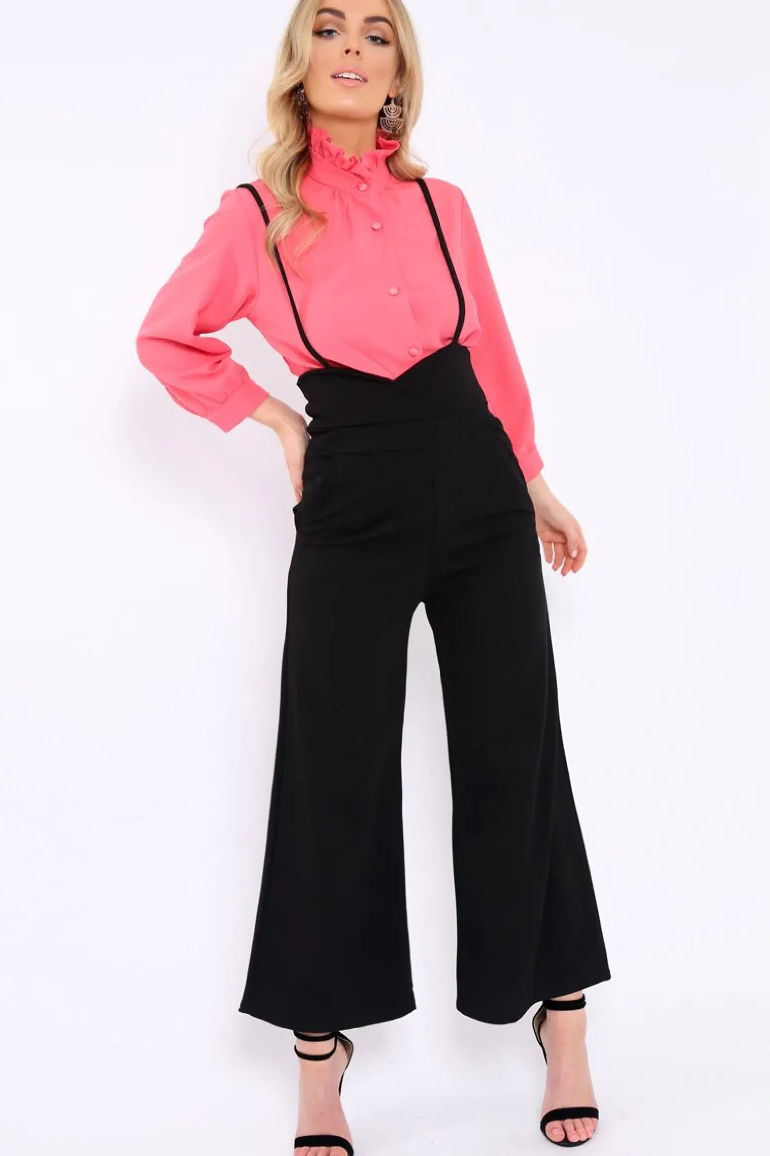 Rebellious Fashion Black Spaghetti Strap Culotte Trousers - Adassa