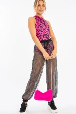 Rebellious Fashion Black Sparkle Fishnet Trousers - Nylia