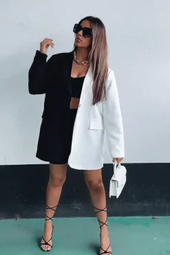 Rebellious Fashion Black Splice Oversized Blazer - Henny