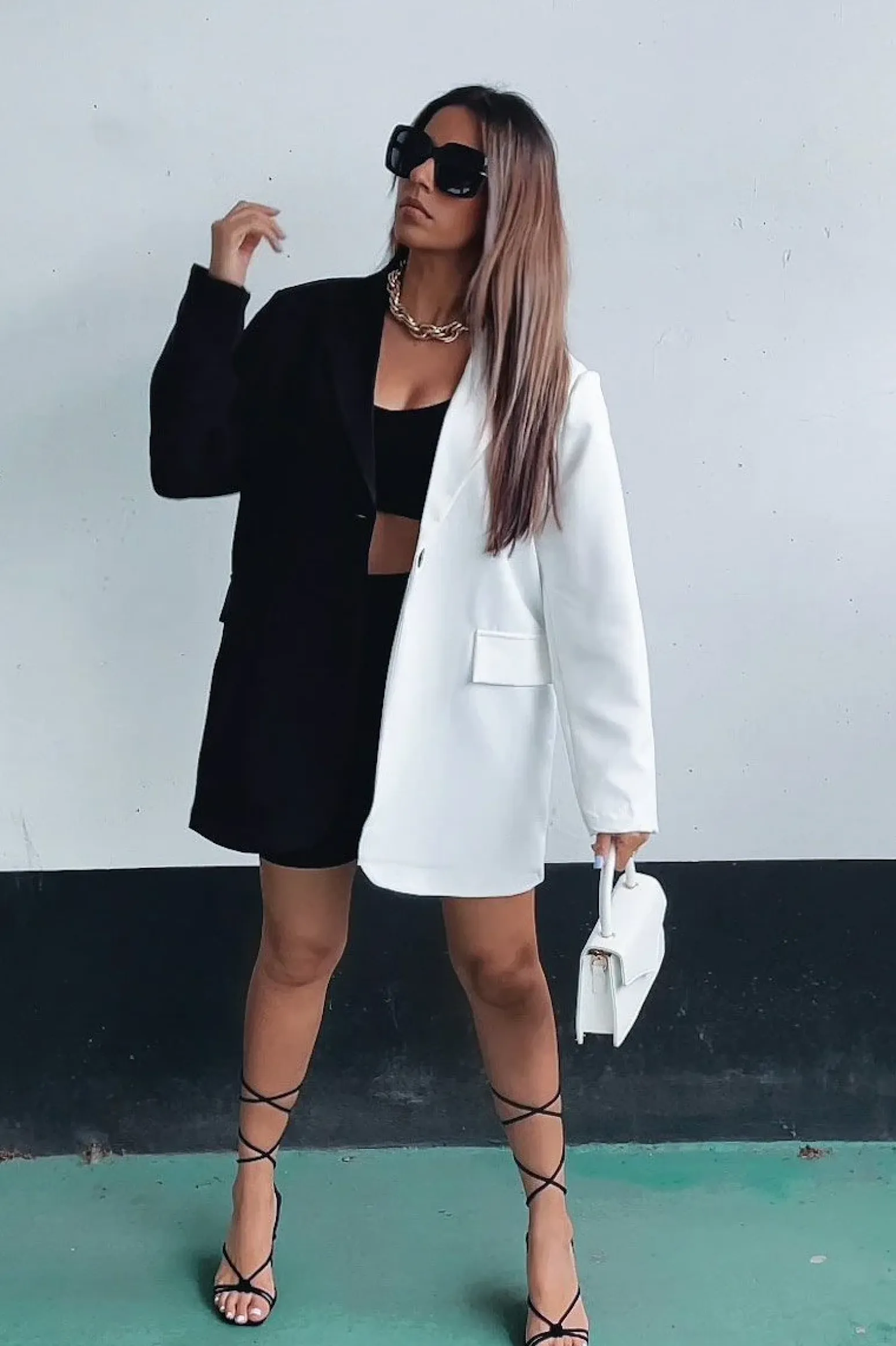 Rebellious Fashion Black Splice Oversized Blazer - Henny