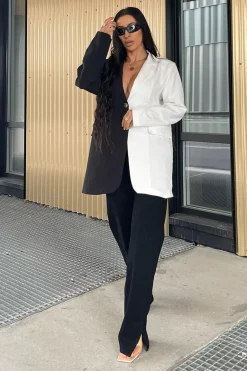 Rebellious Fashion Black Splice Oversized Blazer - Henny