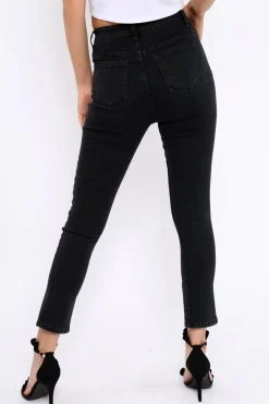 Rebellious Fashion Black Split At Front Of Leg Skinny Jeans - Nola