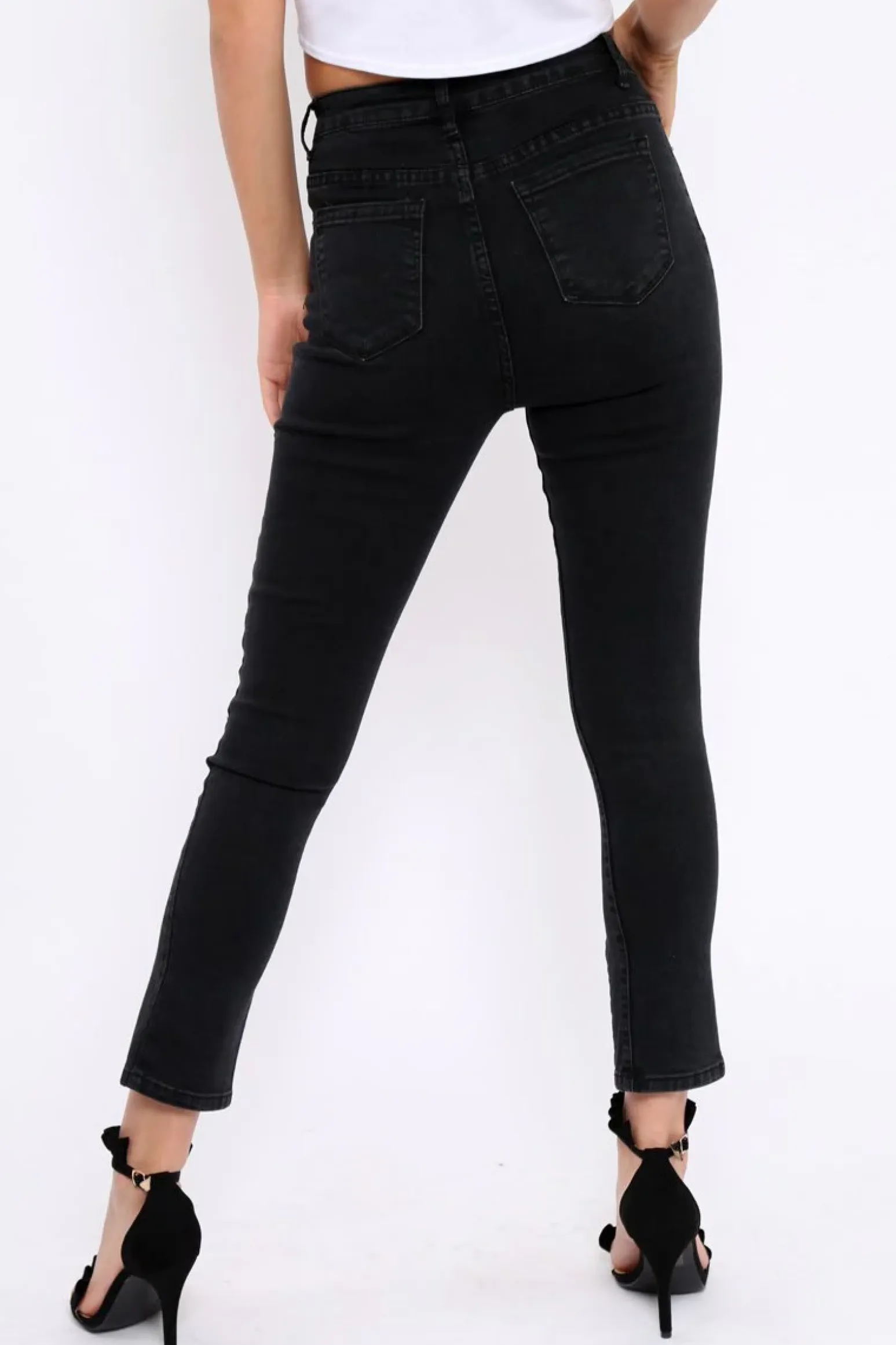 Rebellious Fashion Black Split At Front Of Leg Skinny Jeans - Nola