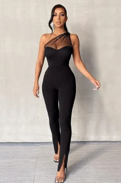 Rebellious Fashion Black Split Front Flared Trousers - Florie