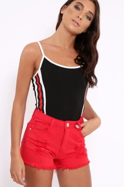 Rebellious Fashion Black Sports Trim Side Stripe Bodysuit - Marlow