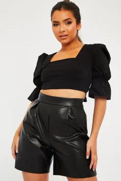 Rebellious Fashion Black Square Neck Open Back Crop Top - Faisa