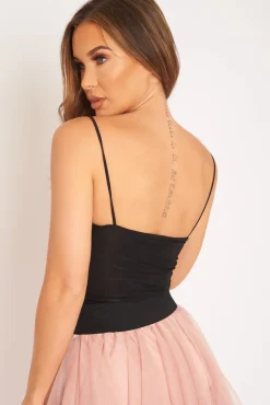 Rebellious Fashion Black Square Neck Slinky Bodysuit - Sadie