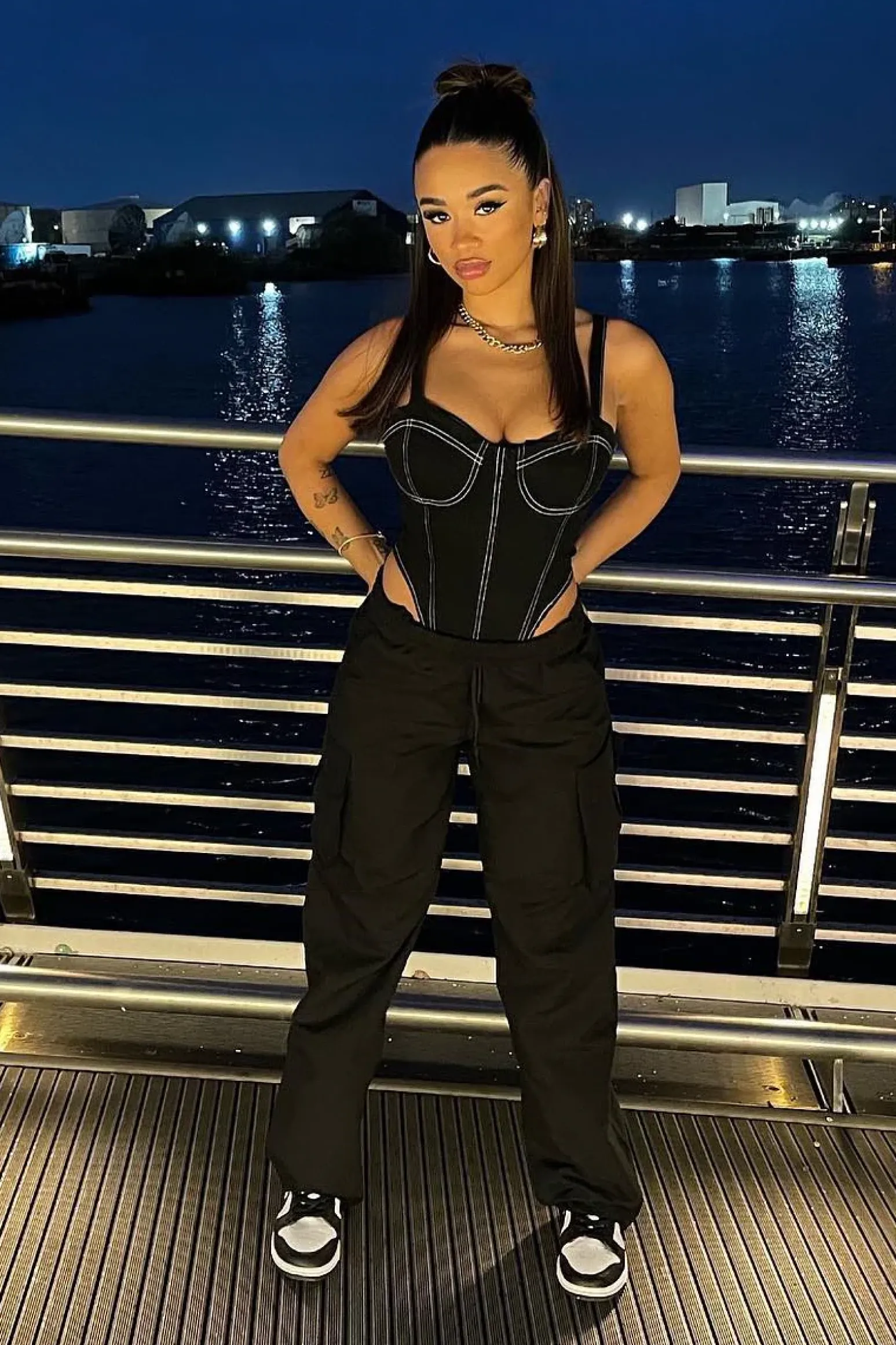 Rebellious Fashion Black Straight Leg Cargo Trousers - Aida