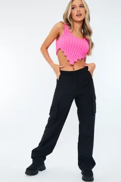 Rebellious Fashion Black Straight Leg Cargo Trousers - Aida