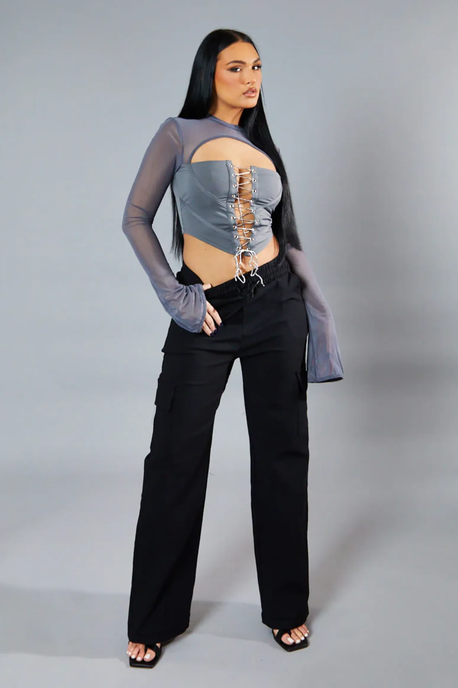 Rebellious Fashion Black Straight Leg Cargo Trousers - Rian