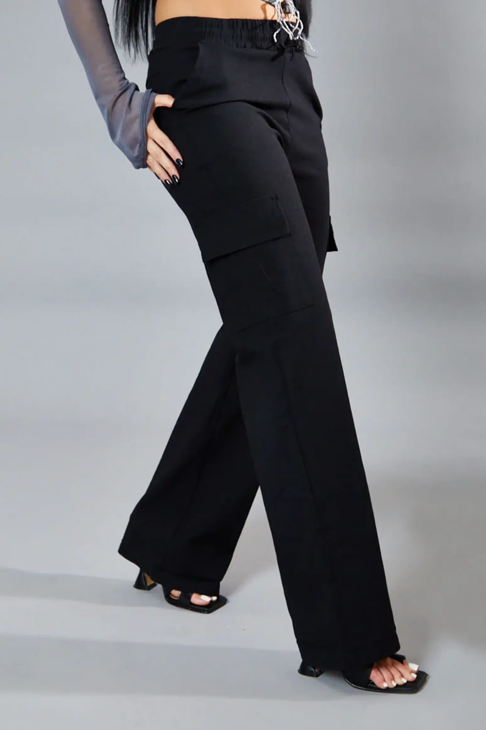Rebellious Fashion Black Straight Leg Cargo Trousers - Rian
