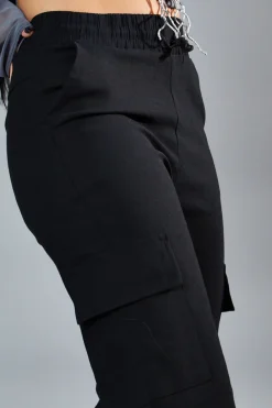 Rebellious Fashion Black Straight Leg Cargo Trousers - Rian