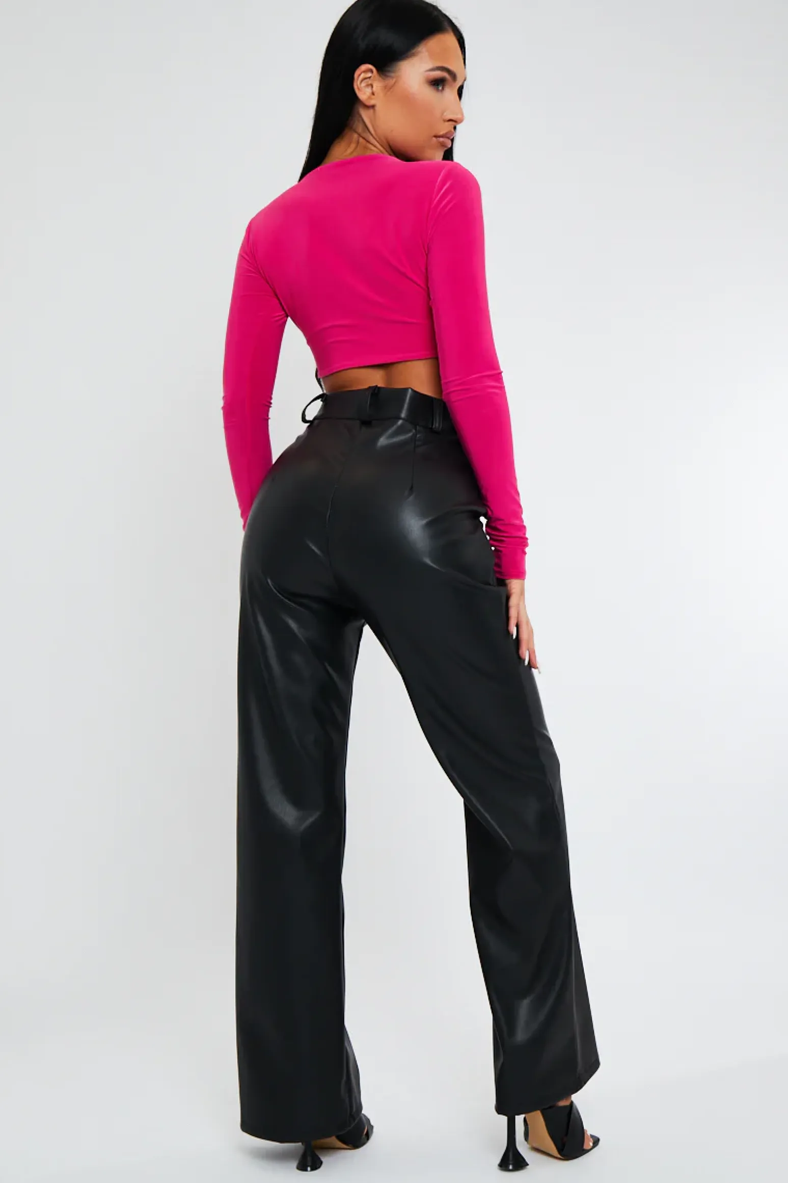 Rebellious Fashion Black Straight Leg PU Leather Trousers - Moxxi