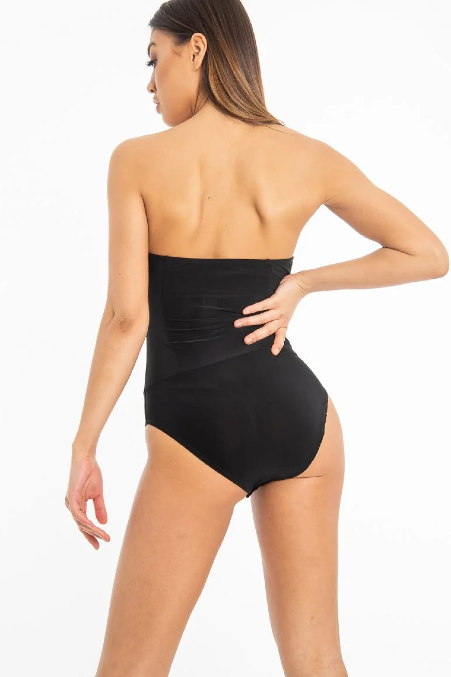 Rebellious Fashion Black Strapless Ruched Side Bodysuit - Jaci