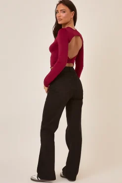 Rebellious Fashion Black Stretch Frayed Hem Straight Leg Jeans - Scarlett