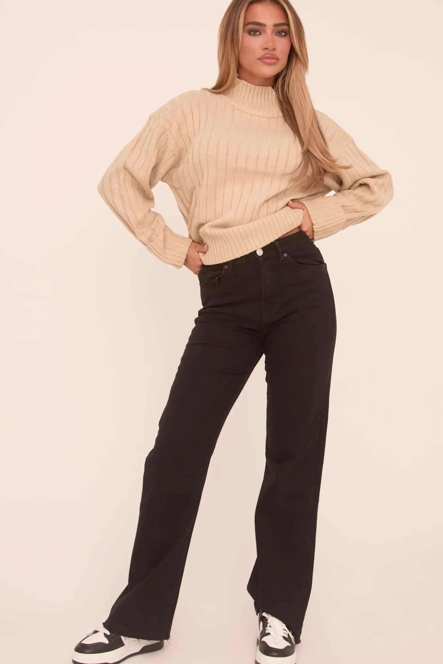 Rebellious Fashion Black Stretch Straight Leg Frayed Hem Jeans - Harper
