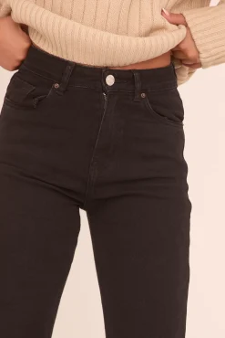 Rebellious Fashion Black Stretch Straight Leg Frayed Hem Jeans - Harper