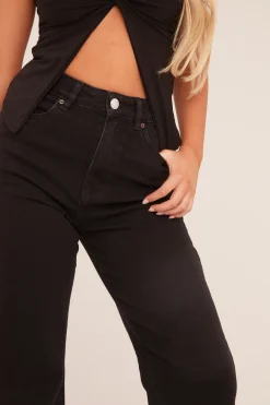 Rebellious Fashion Black Stretch Straight Leg Frayed Hem Jeans - Harper