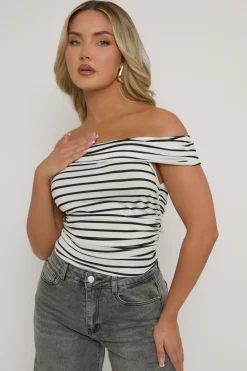 Rebellious Fashion Black Stripe Bardot Top - Paris