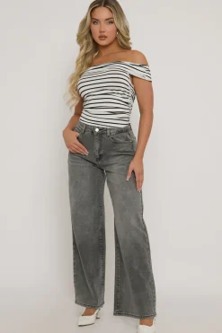 Rebellious Fashion Black Stripe Bardot Top - Paris