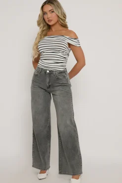 Rebellious Fashion Black Stripe Bardot Top - Paris