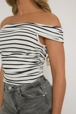 Rebellious Fashion Black Stripe Bardot Top - Paris