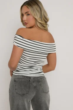 Rebellious Fashion Black Stripe Bardot Top - Paris