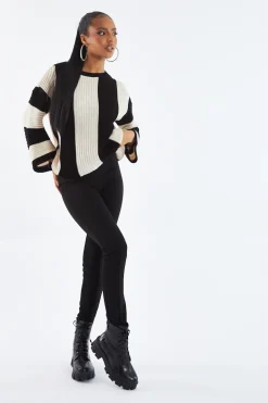 Rebellious Fashion Black Striped Knit Oversized Jumper - Luna