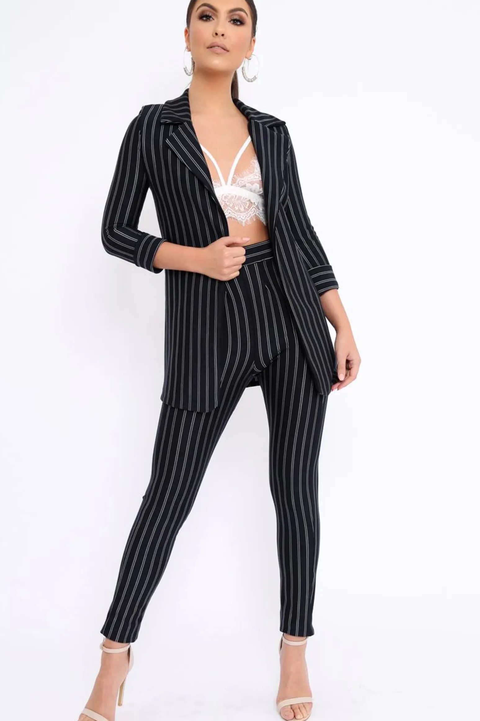 Rebellious Fashion Black Striped Slim Fit Blazer- Meya