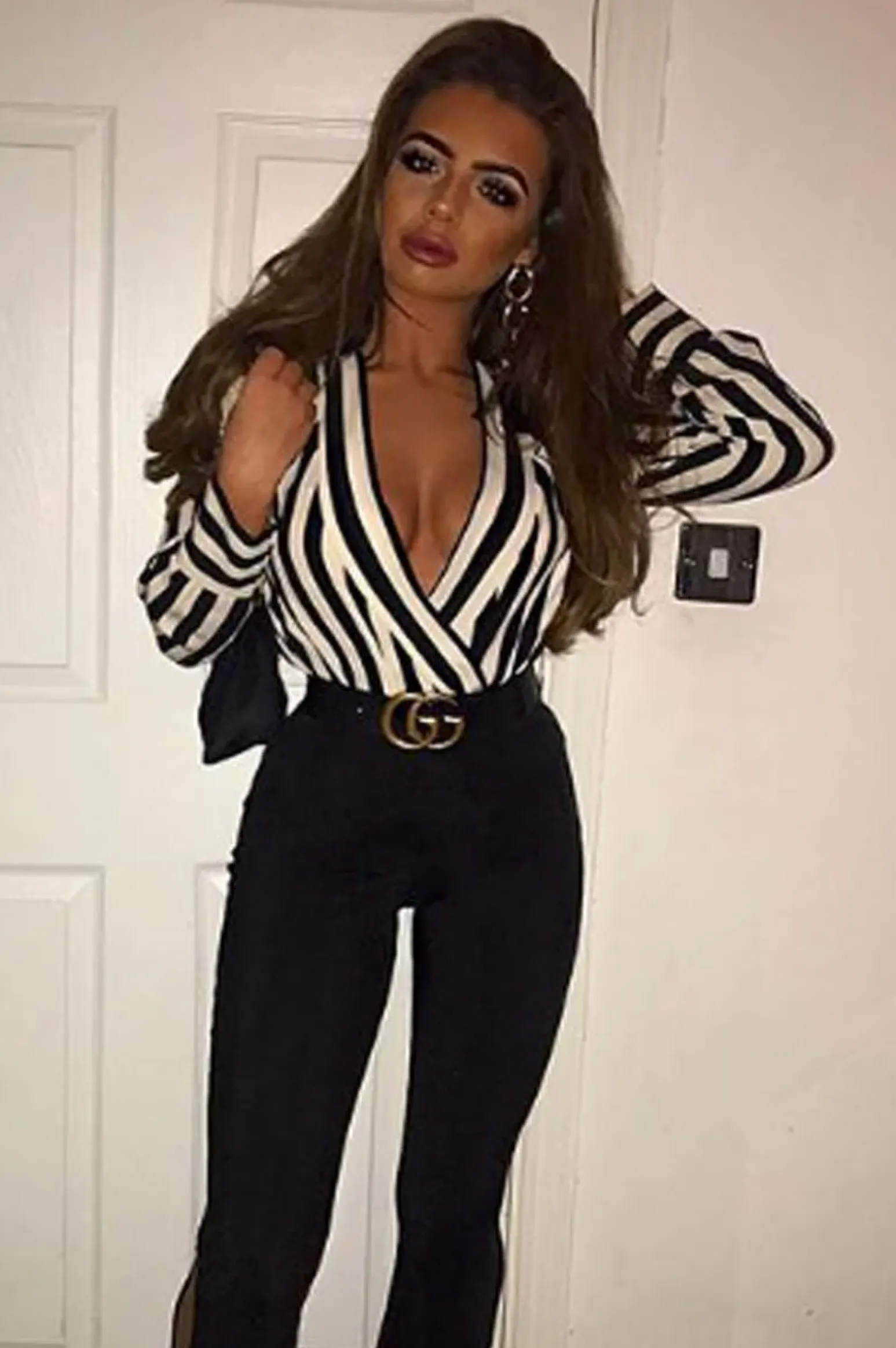 Rebellious Fashion Black Stripe Plunge Satin Bodysuit - North