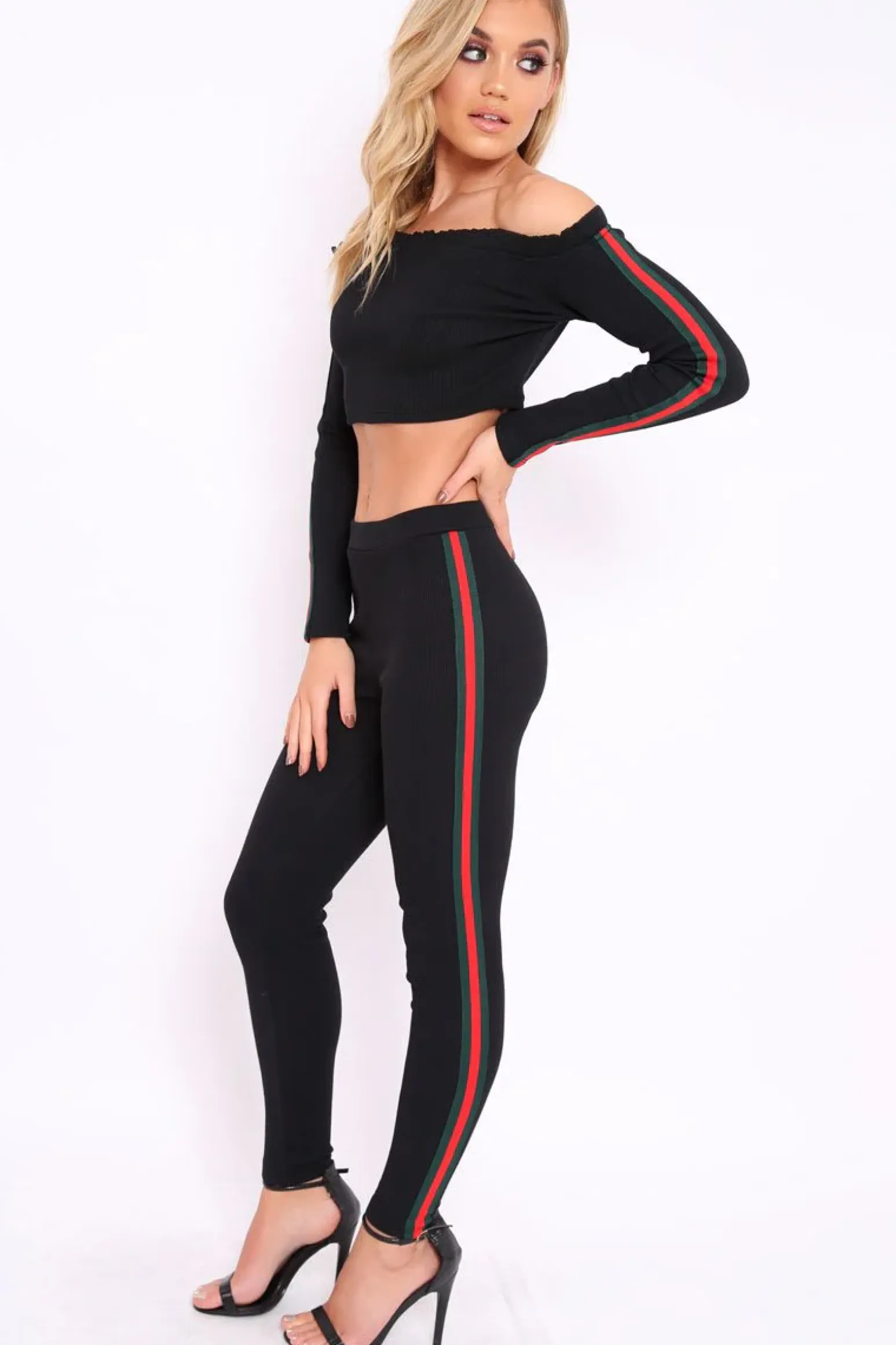 Rebellious Fashion Black Stripe Ribbed Knit Co-ord - Luna