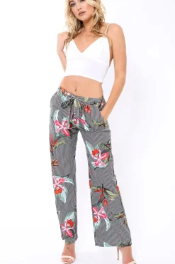 Rebellious Fashion Black Stripe trousers with floral print - Venice
